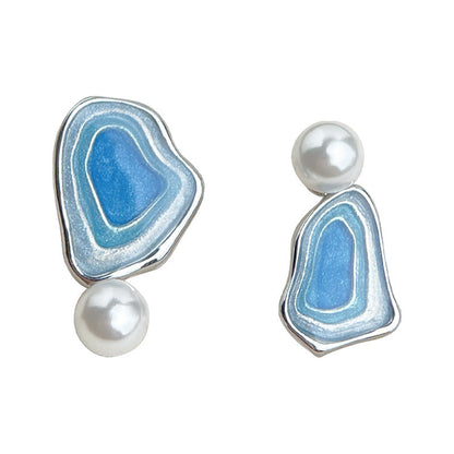 Irregular Blue Pearl Stud Earrings