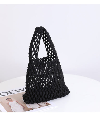 Solid Color Hollow Out Woven Handbag