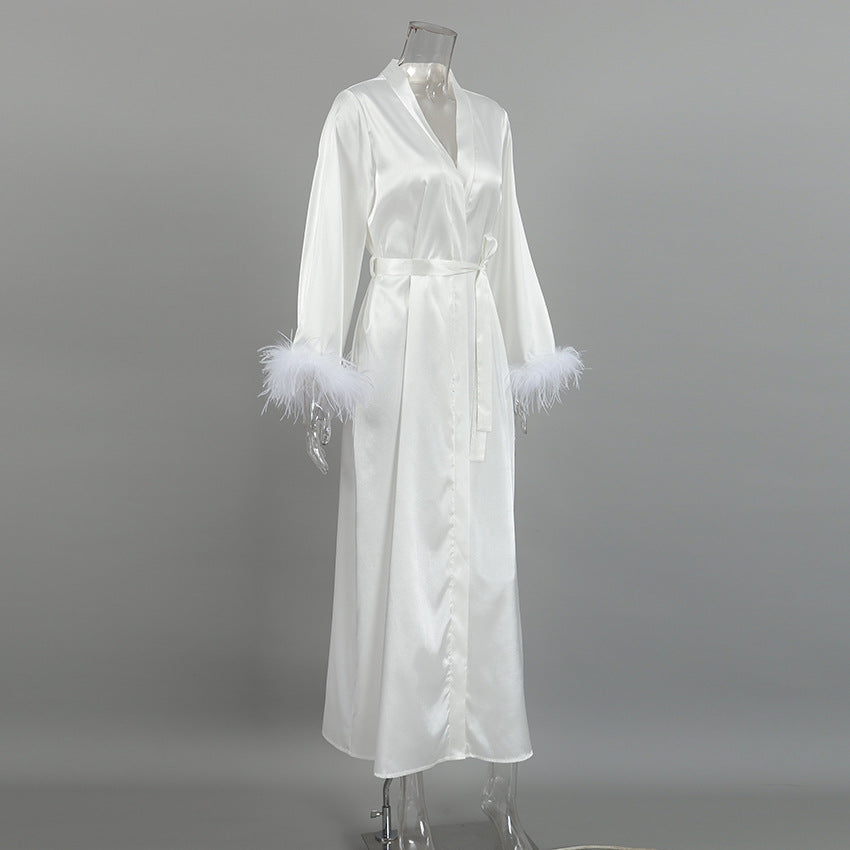 Sexy Feather Waist Tie Homewear Dress