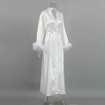 Sexy Feather Waist Tie Homewear Dress
