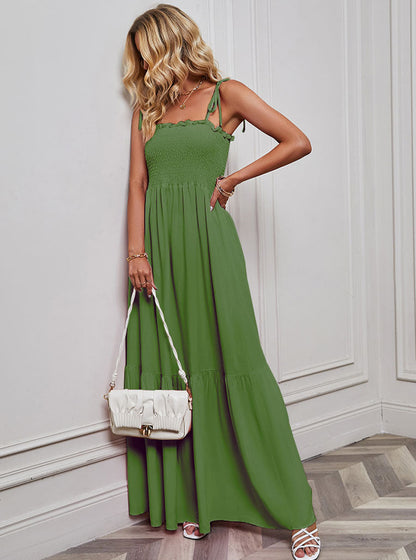 Ruffle Pleated String Spaghetti Dress