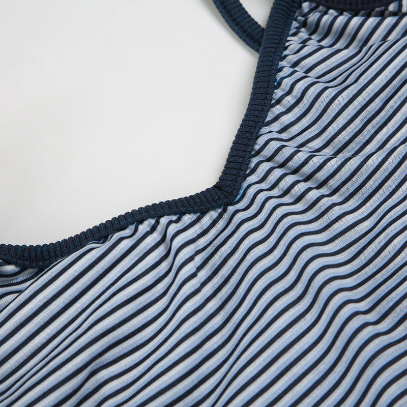 Simple Striped Spaghetti Strap Shorts Set