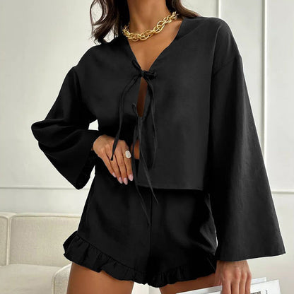 Flounce String Tie Homewear Sets