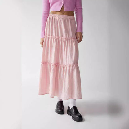 Chic Splice Pleated Lace Maxi Skirt