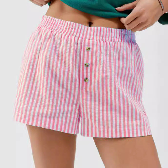Striped Buttons Casual Loose Shorts