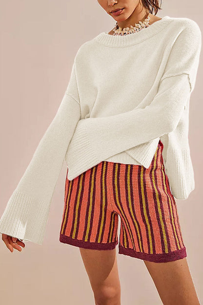 Solid Color Flared Sleeves Sweater