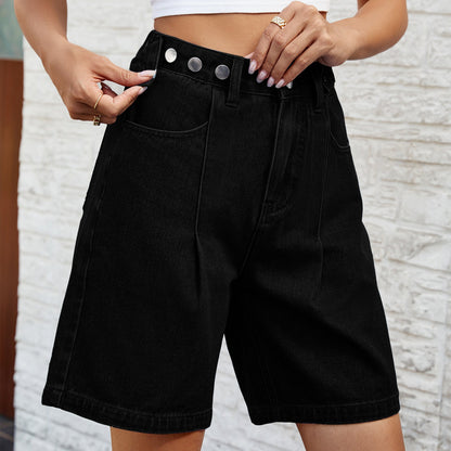 Casual Washed High Waist Bermuda Shorts