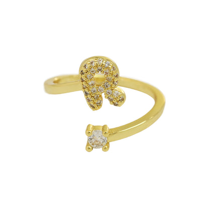 Letters A–Z Sparkling Zircon Adjustable Ring