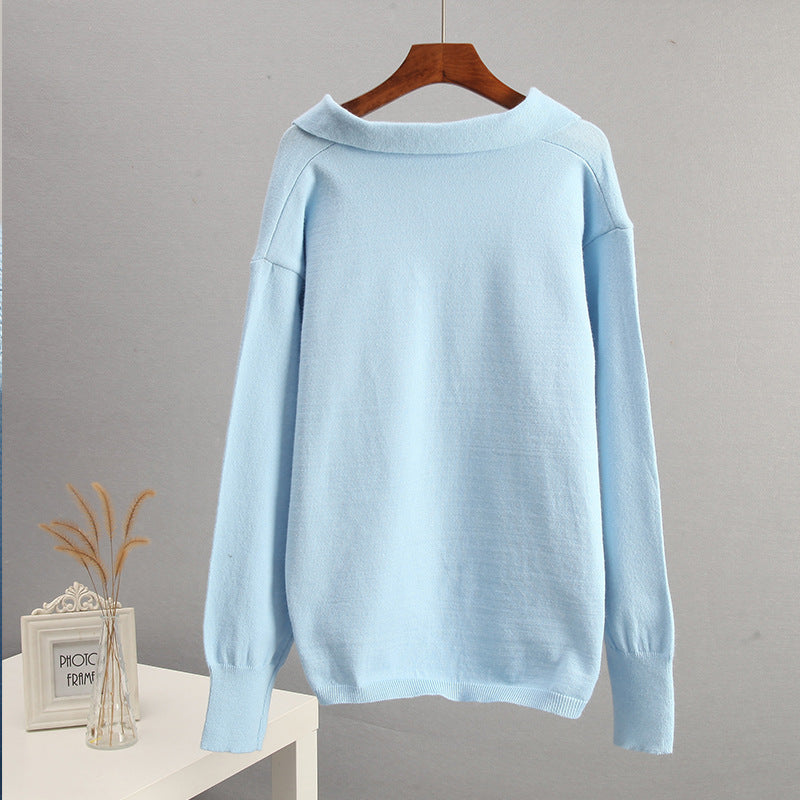 Trendy Polo Collar Long Sleeve Knit Sweater