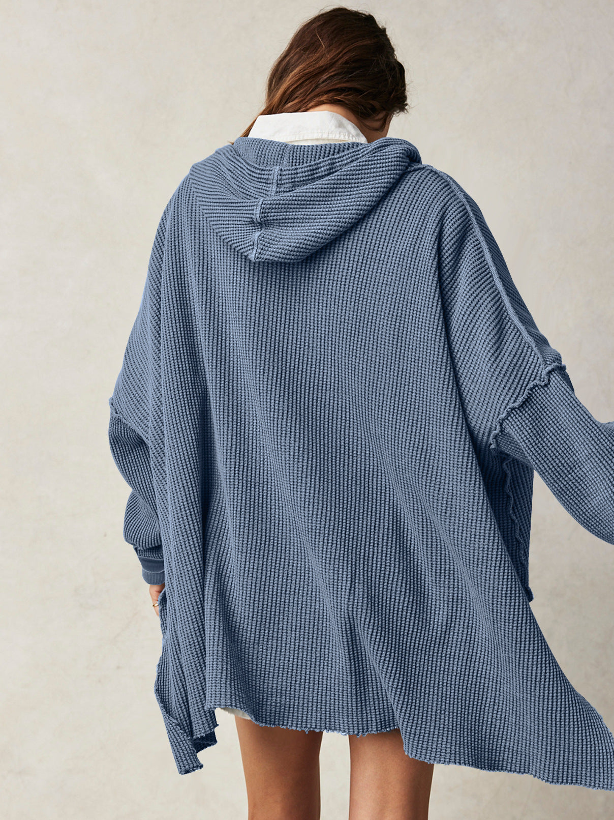Solid Color Loose Split Hooded Sweatshirt