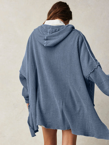 Solid Color Loose Split Hooded Sweatshirt