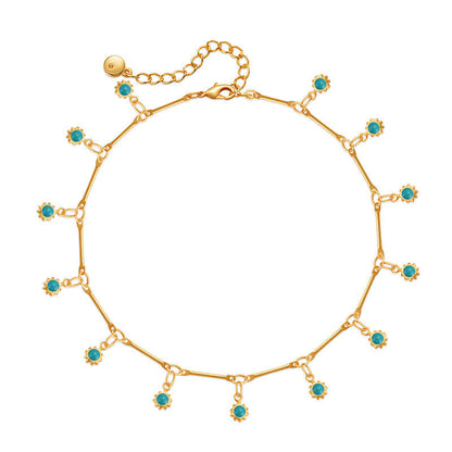 Blue Bead Pendants Tassel Chain Anklets