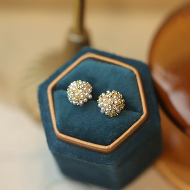 Delicate Rhinestone Pearl Simple Stud Earrings