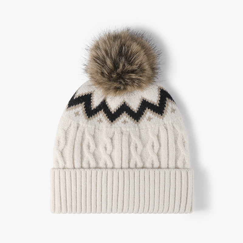 Splicing Twist Padded Knit Pom Beanie