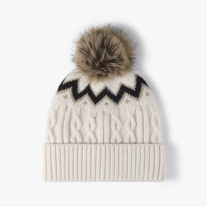 Splicing Twist Padded Knit Pom Beanie