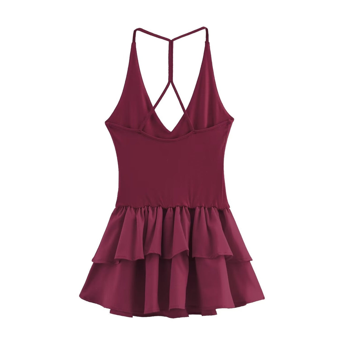 Trendy Solid Color Ruffle Hem Halter Dress