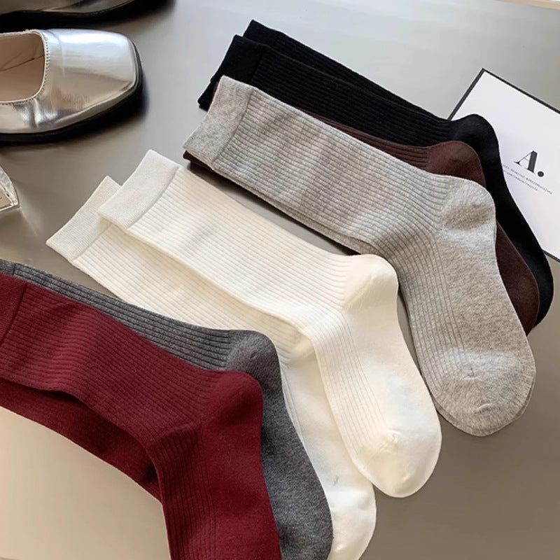 Solid Color Simple Ribbed Socks