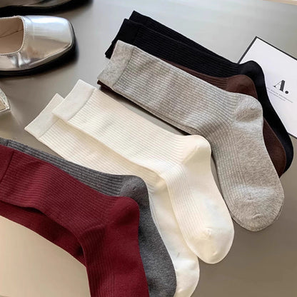 Solid Color Simple Ribbed Socks