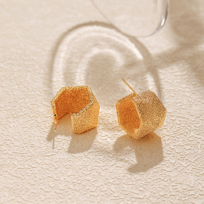 Vintage Chunky Brushed Gold Stud Earrings