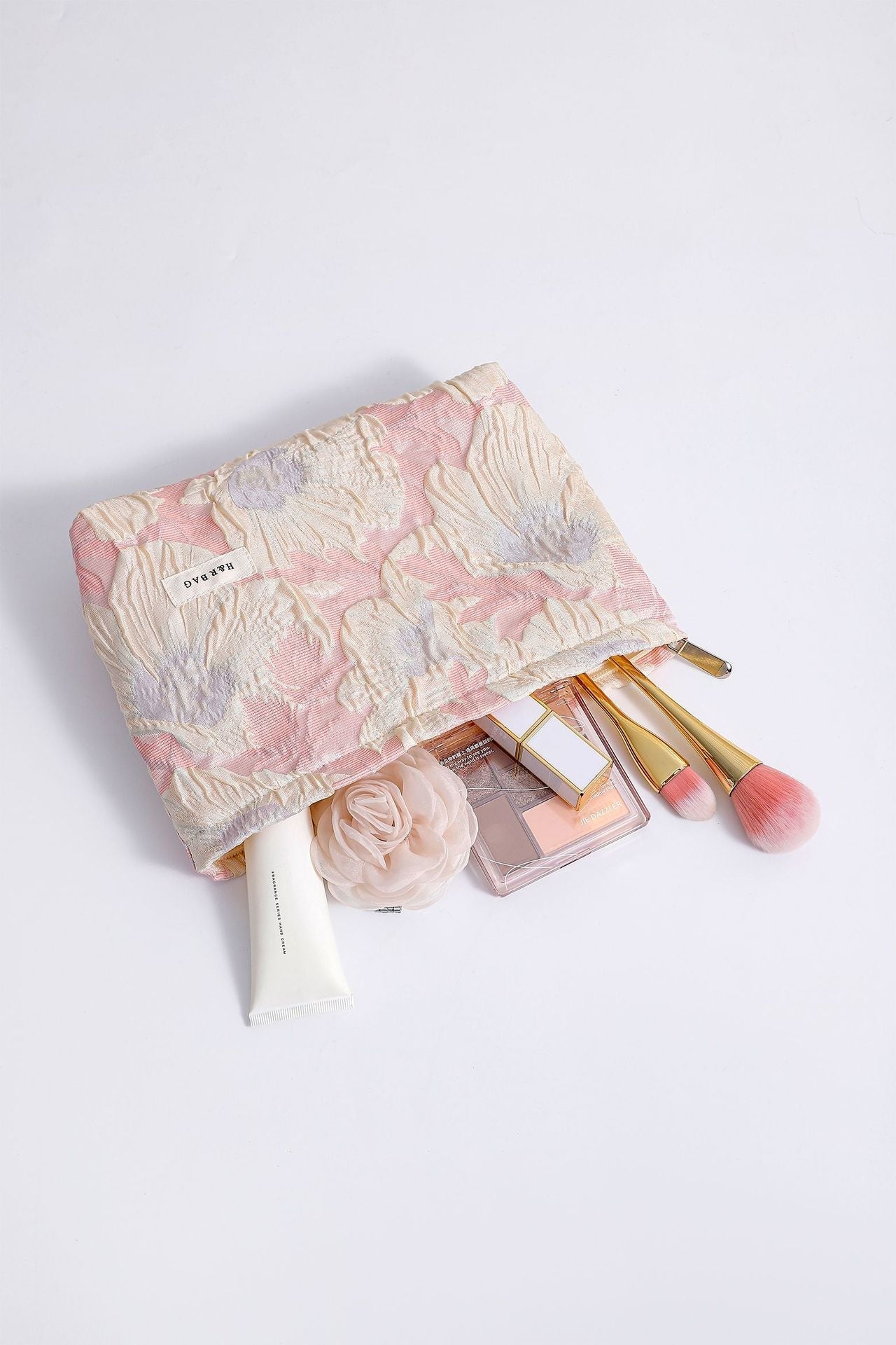Elegant Embossed Floral Portable Makeup Bag