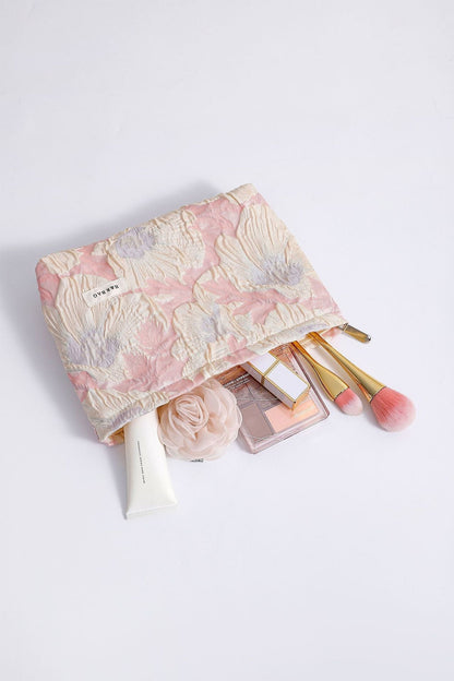 Elegant Embossed Floral Portable Makeup Bag