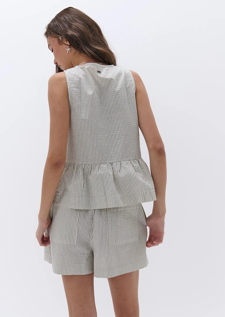 Casual Plaid Tie-Front Top and Shorts Set