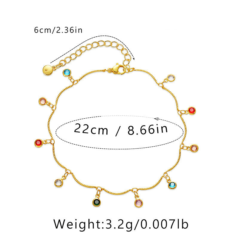 Color Zircon Pendant Chain Anklets