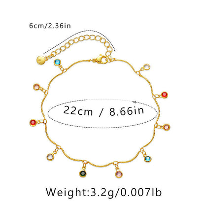 Color Zircon Pendant Chain Anklets