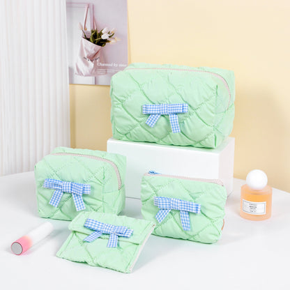 Candy Color Bow Decor Makeup Bag