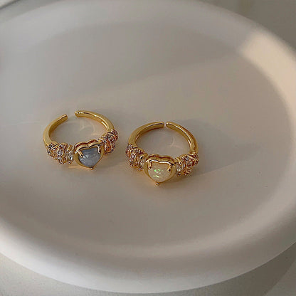 Vintage Zircon Heart Open  Adjustable Ring