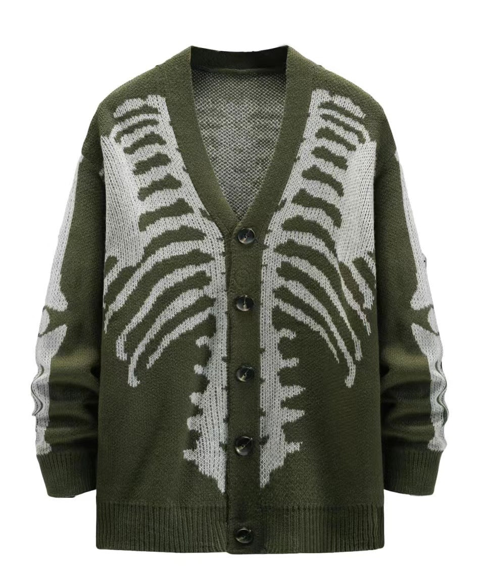 Halloween Skull Jacquard Knit Cardigan