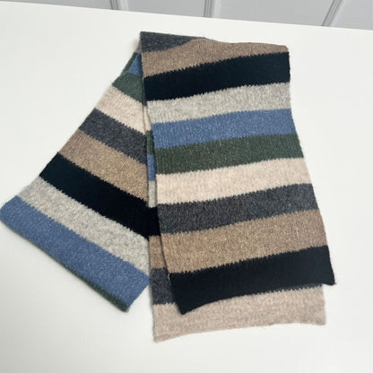 Versatile Contrast Color Striped Wool Knit Scarf