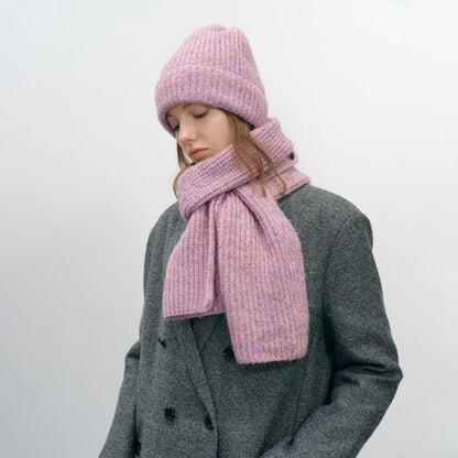 Solid Color Simple Knit Hats Scarves Set