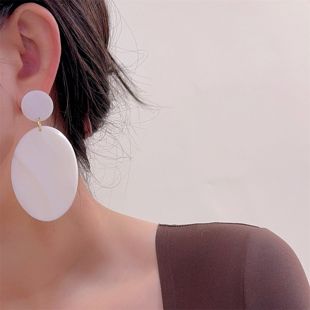 Trendy Oval Shell Discs Drop Stud Earrings