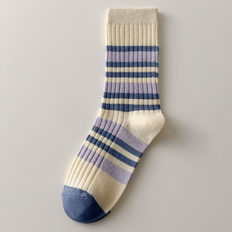 Striped Color Block Simple Ribbed Socks