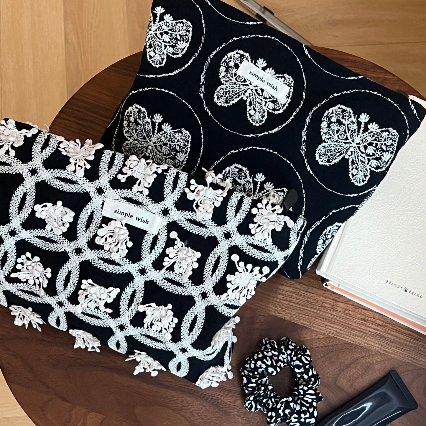 Butterfly Embroidered Square Cosmetic Bag