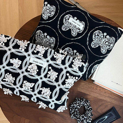 Butterfly Embroidered Square Cosmetic Bag