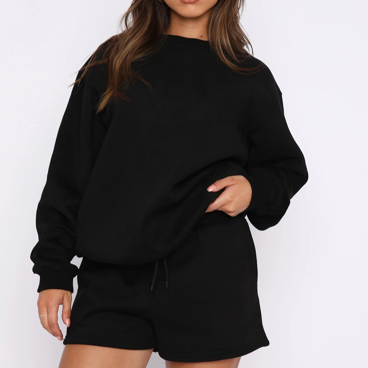 Solid Color Sweatshirt Short Loose Sets