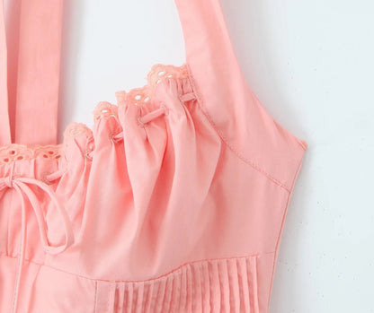 Casual Solid Color Pleated Halte Maxi Dress