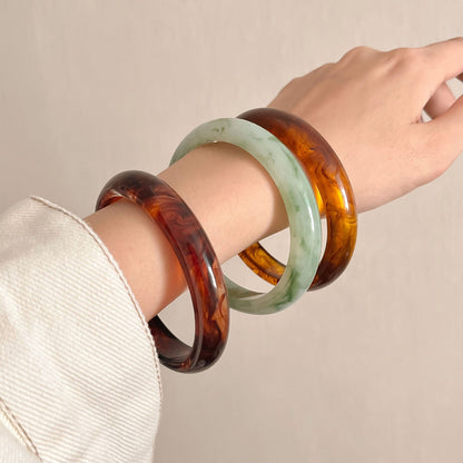 Minimalist Marbled Round Resin Bangle Bracelet