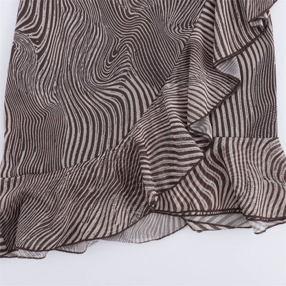 Vintage Striped Print Layered Halter Mini Dress