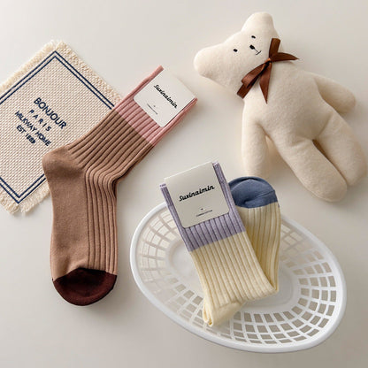 Striped Color Block Simple Ribbed Socks