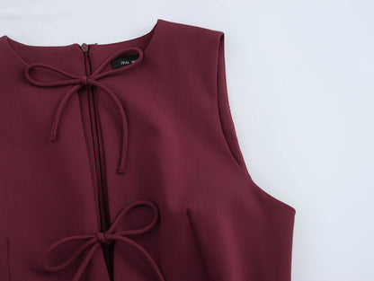 Vintage Sleeveless Bow Mini Dresses