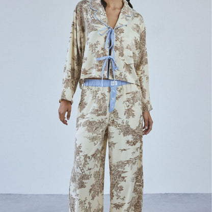 Floral Print Long Sleeve Long Pants Sleepwear Set