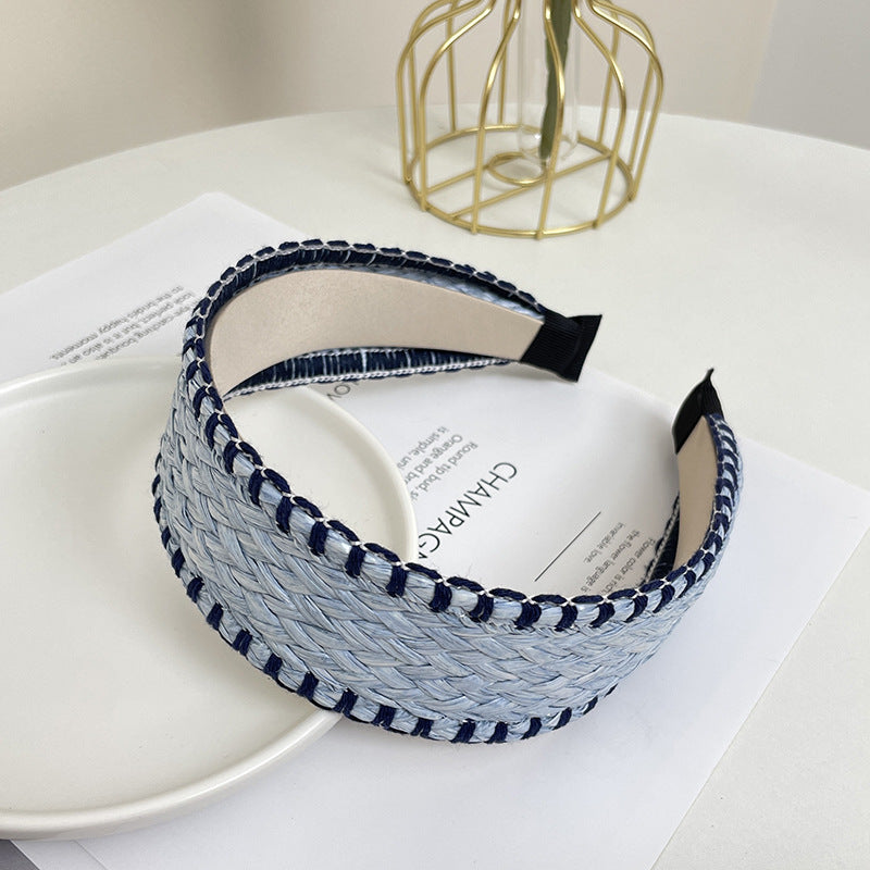 Bohemian Straw Color Block Wide Headbands