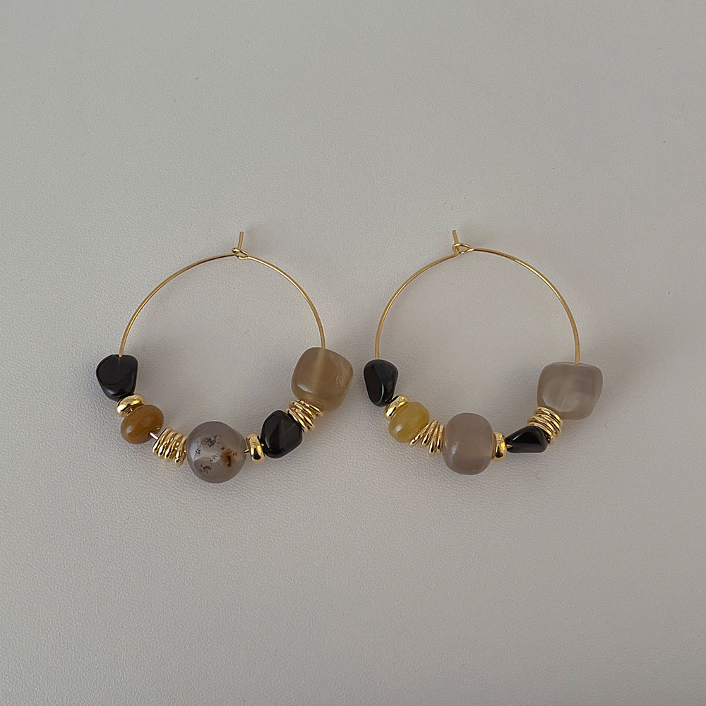 Simple Vintage Irregular Stone Metal Hoop Earrings