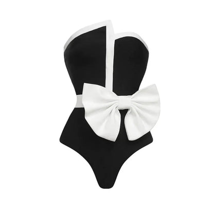 Color Block Bow Swimwear Skirt Cover
