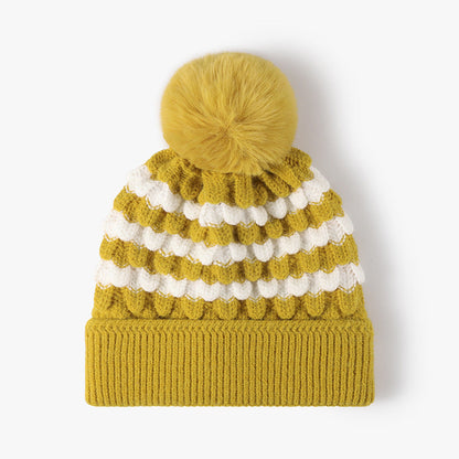 Stripe Contrast Color Simple Knit Pom Beanie