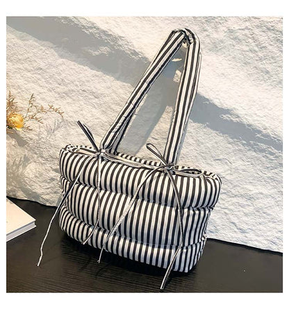 Striped Puffer Bow Knot Shoulder Handbag