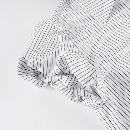 Simple Striped Button Down Tie Waist Shirt